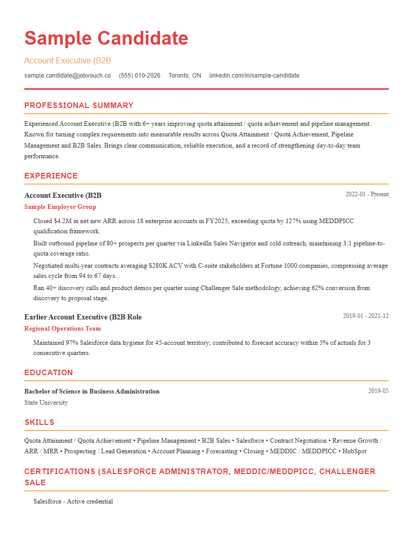 Account Executive (B2B resume template preview