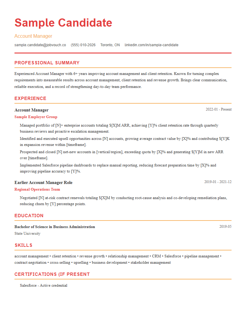Account Manager resume template preview