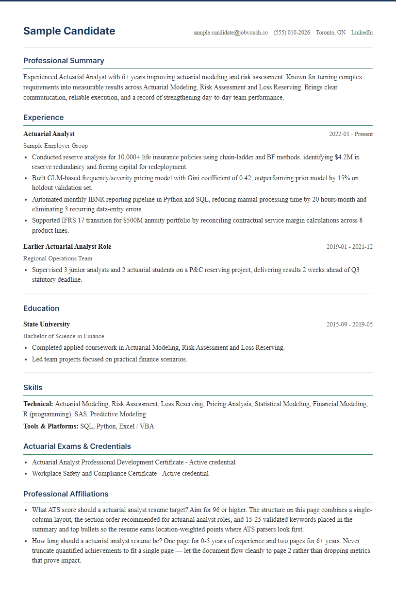 Actuarial Analyst resume template preview