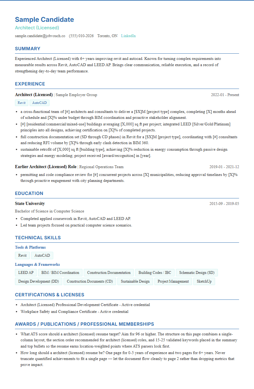 Architect (Licensed) resume template preview
