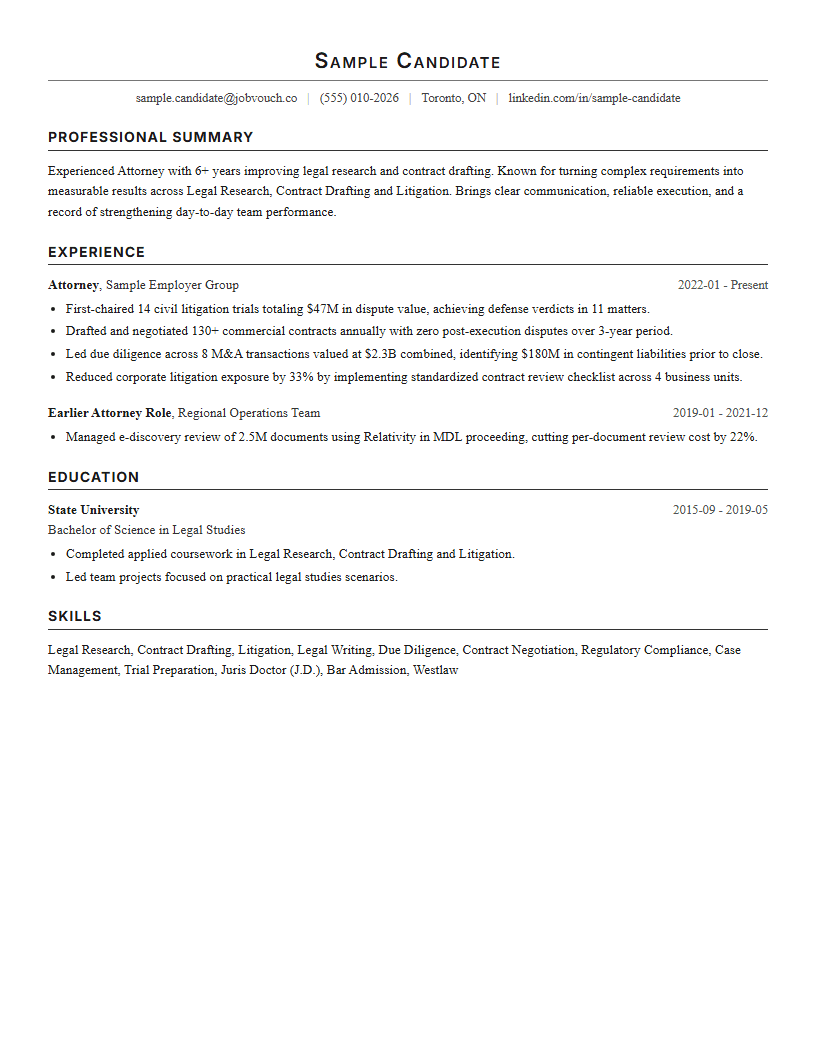 Attorney resume template preview