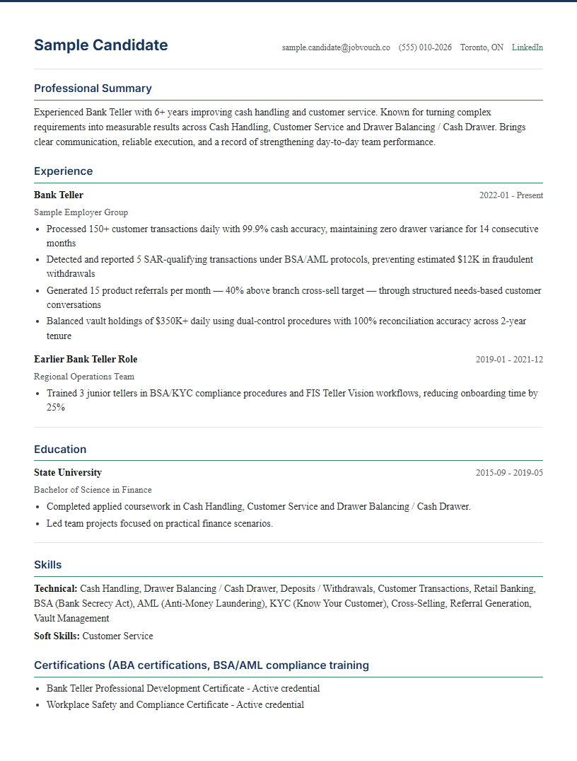 Bank Teller resume template preview