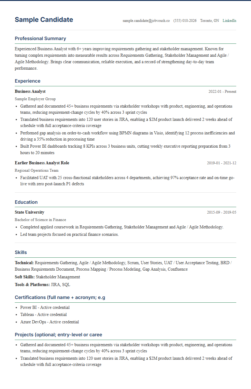 Business Analyst resume template preview