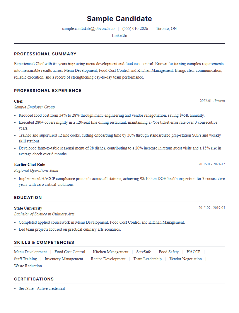 Chef resume template preview