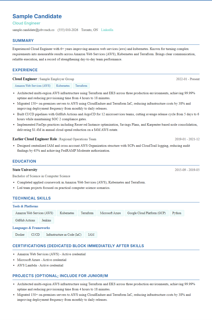 Cloud Engineer resume template preview