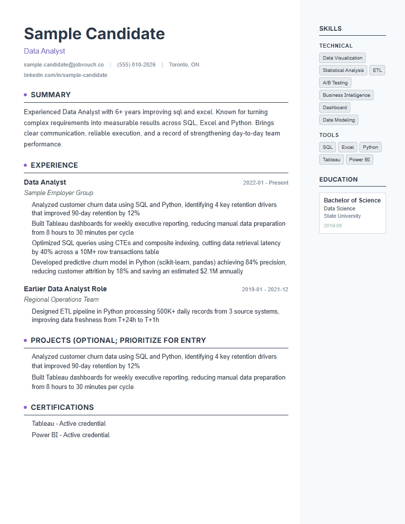 Data Analyst resume template preview
