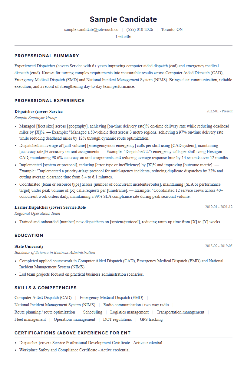 Dispatcher (covers Service resume example preview
