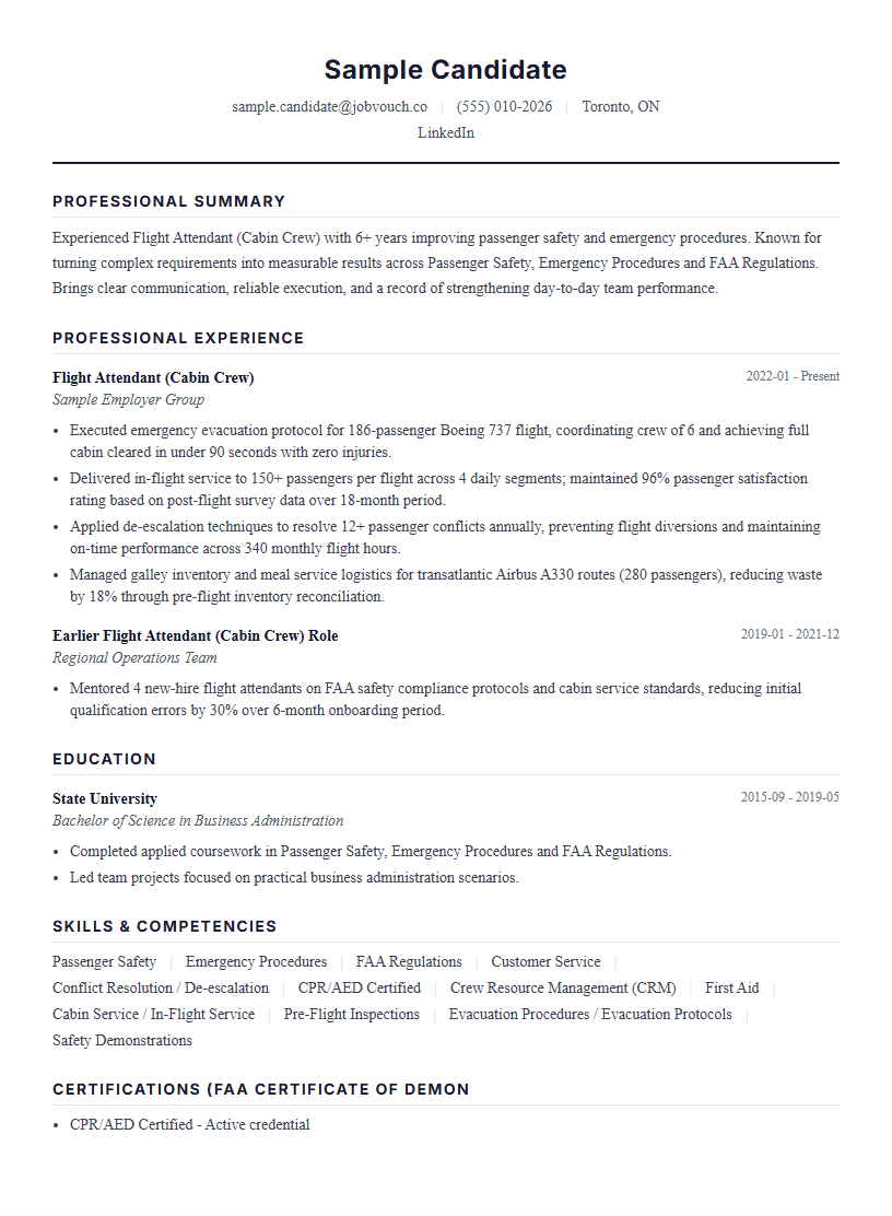 Flight Attendant (Cabin Crew) resume template preview