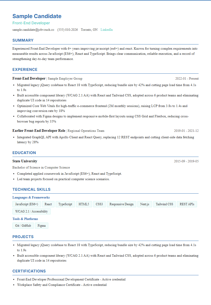Front-End Developer resume template preview