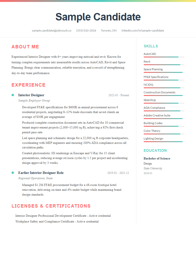 Interior Designer resume template preview