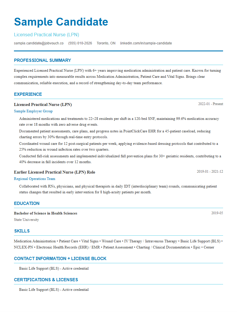 Licensed Practical Nurse (LPN) resume template preview