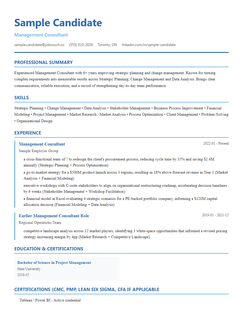 Management Consultant resume example preview