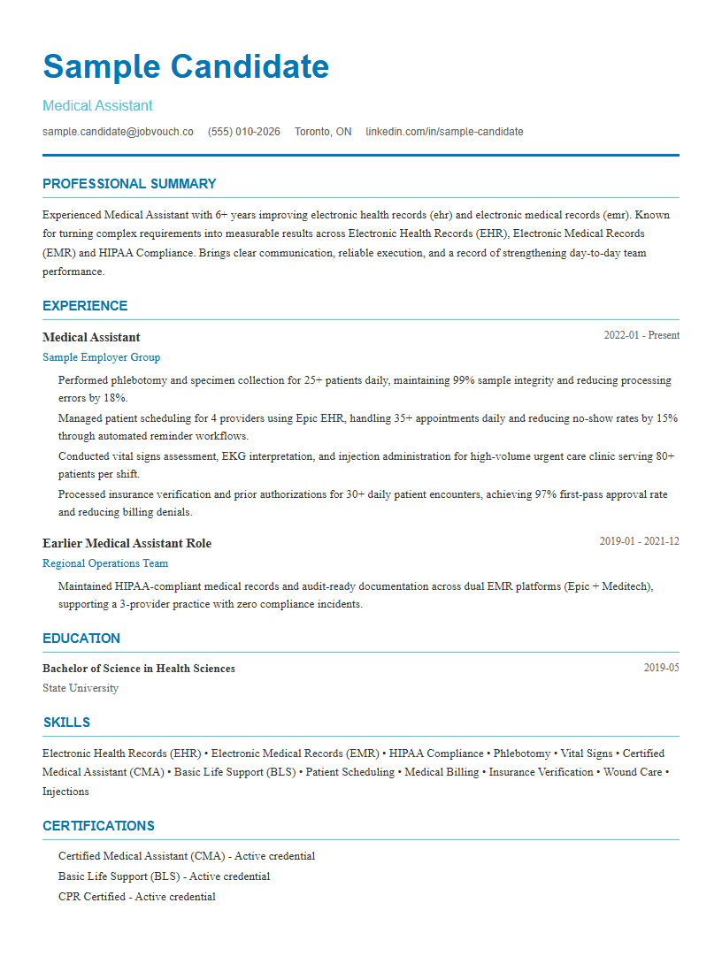 Medical Assistant resume template preview