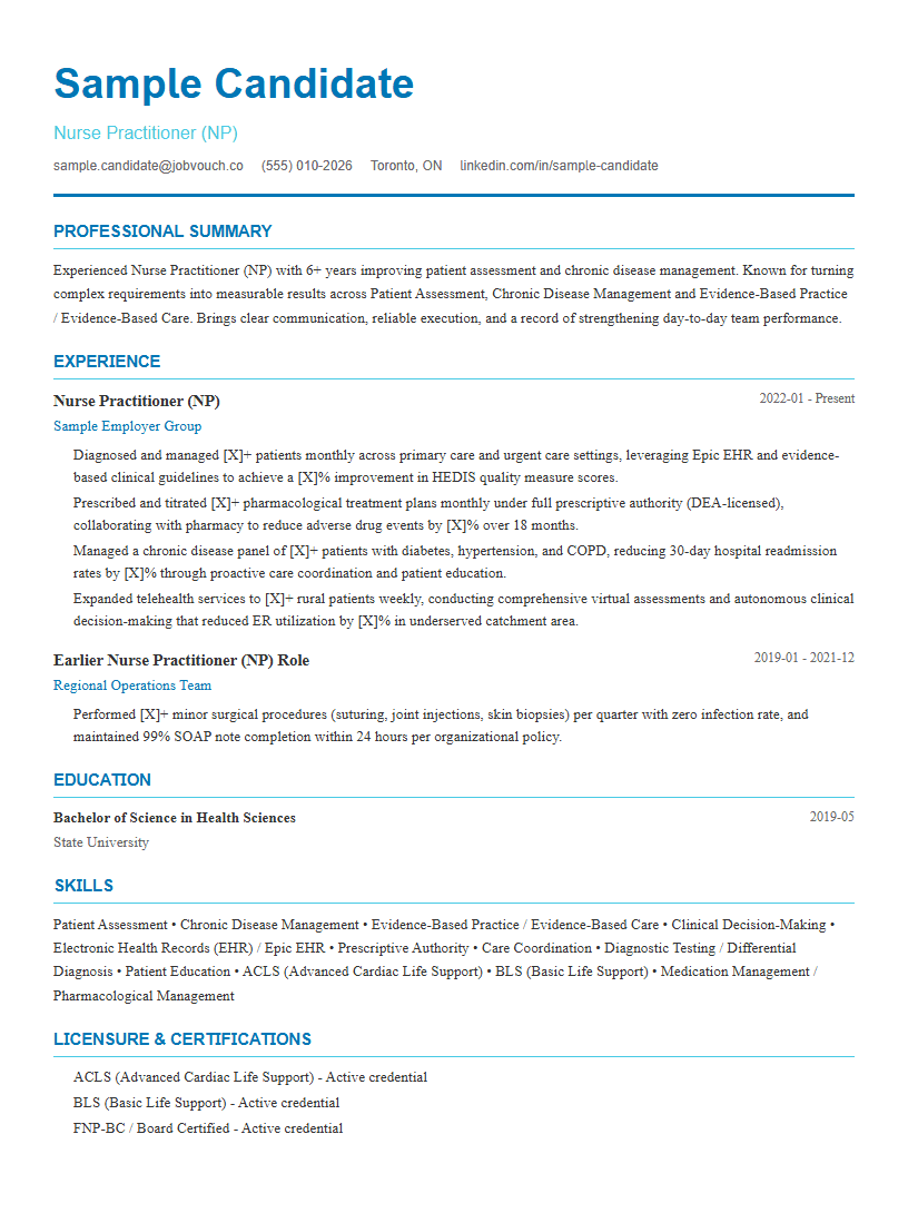 Nurse Practitioner (NP) resume template preview