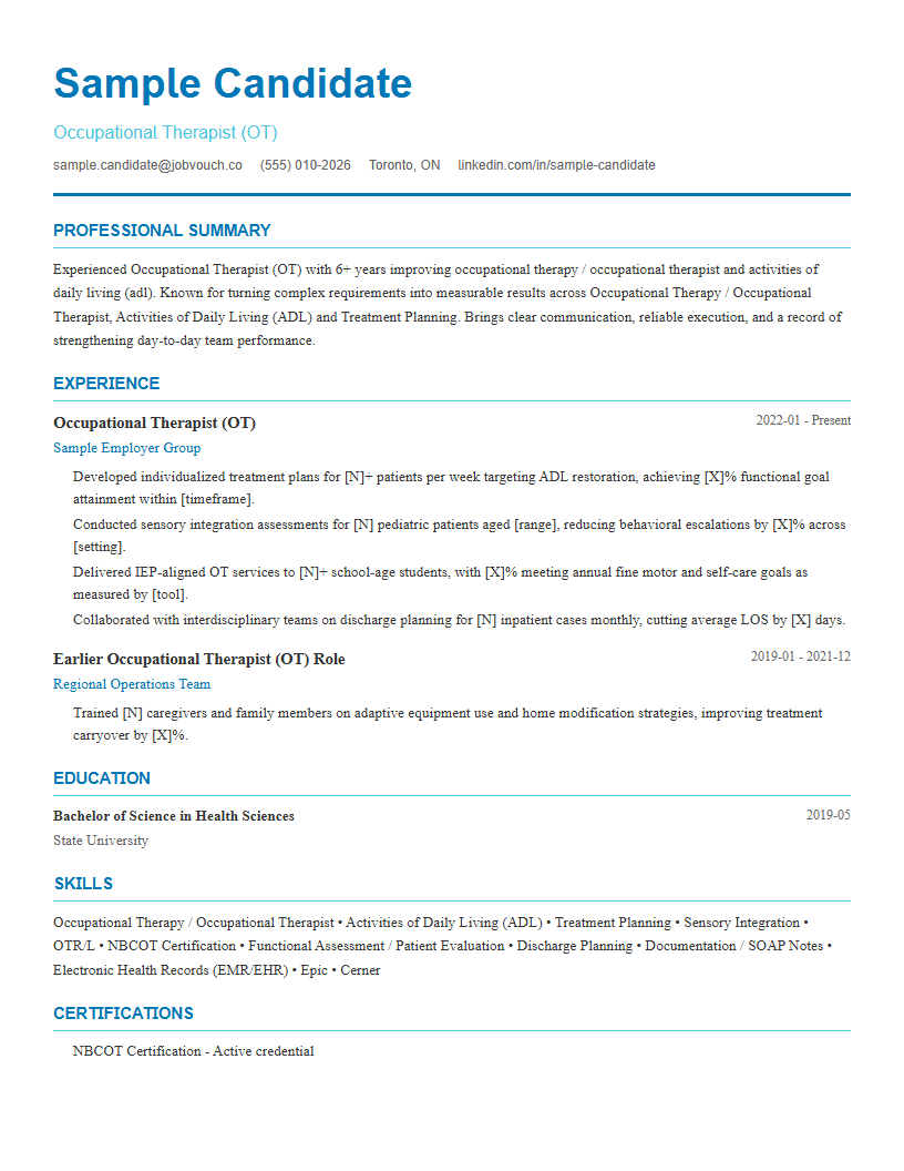 Occupational Therapist (OT) resume template preview