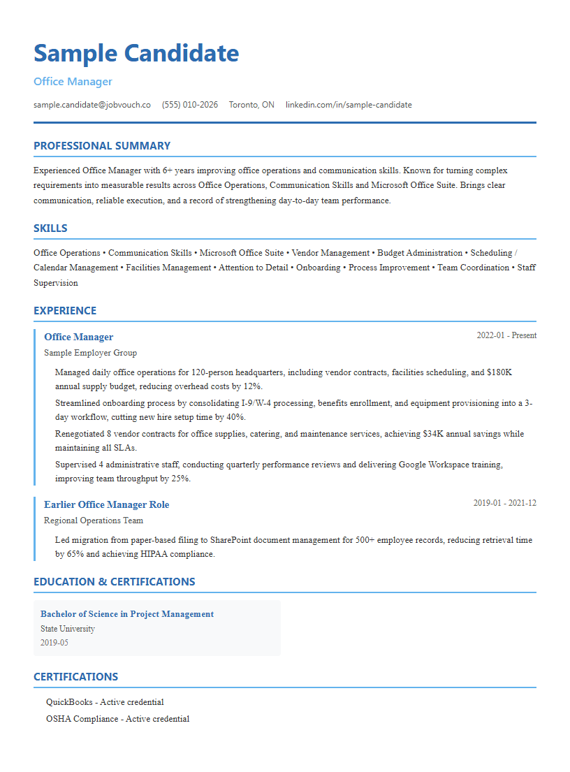 Office Manager resume template preview