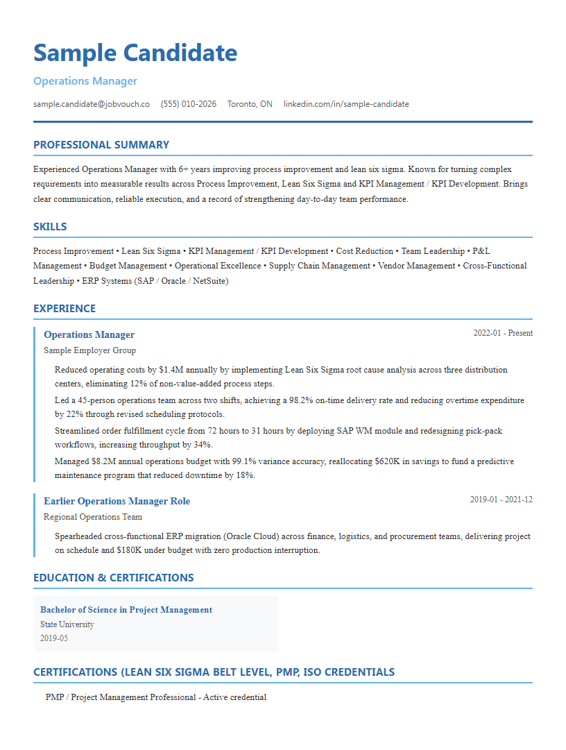 Operations Manager resume template preview