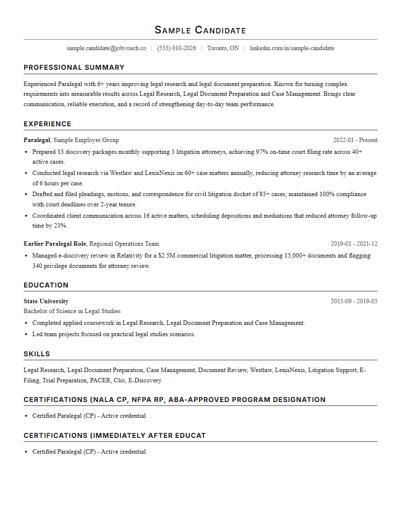 Paralegal resume template preview