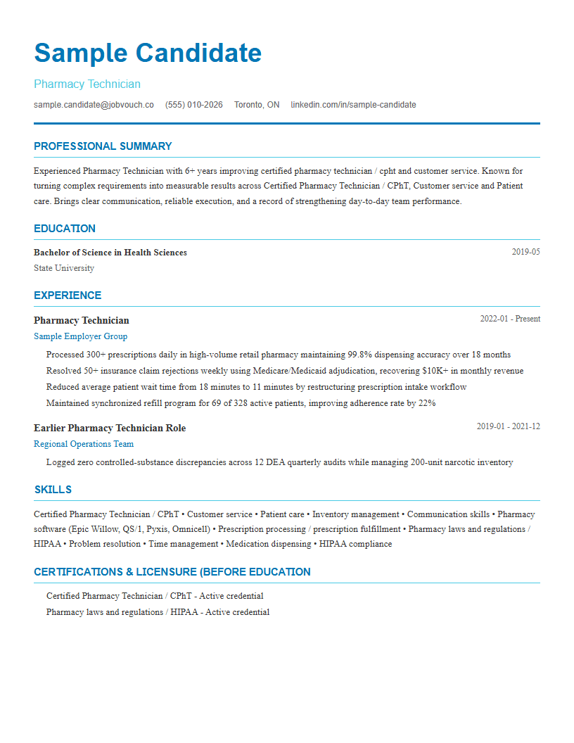 Pharmacy Technician resume template preview