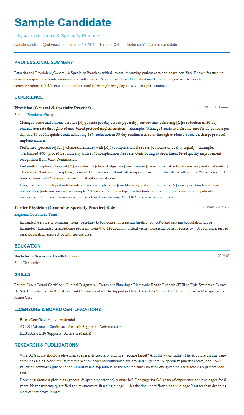 Physician (General & Specialty Practice) resume template preview