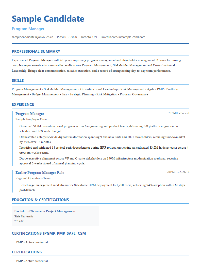 Program Manager resume template preview