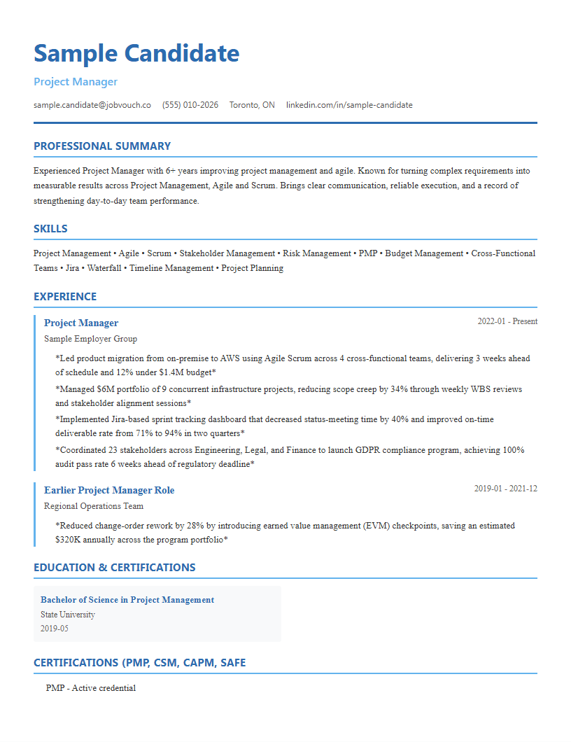 Project Manager resume template preview