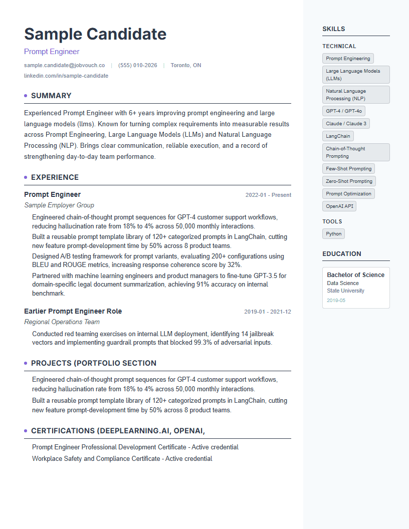 Prompt Engineer resume template preview