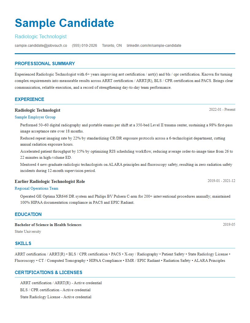 Radiologic Technologist resume template preview