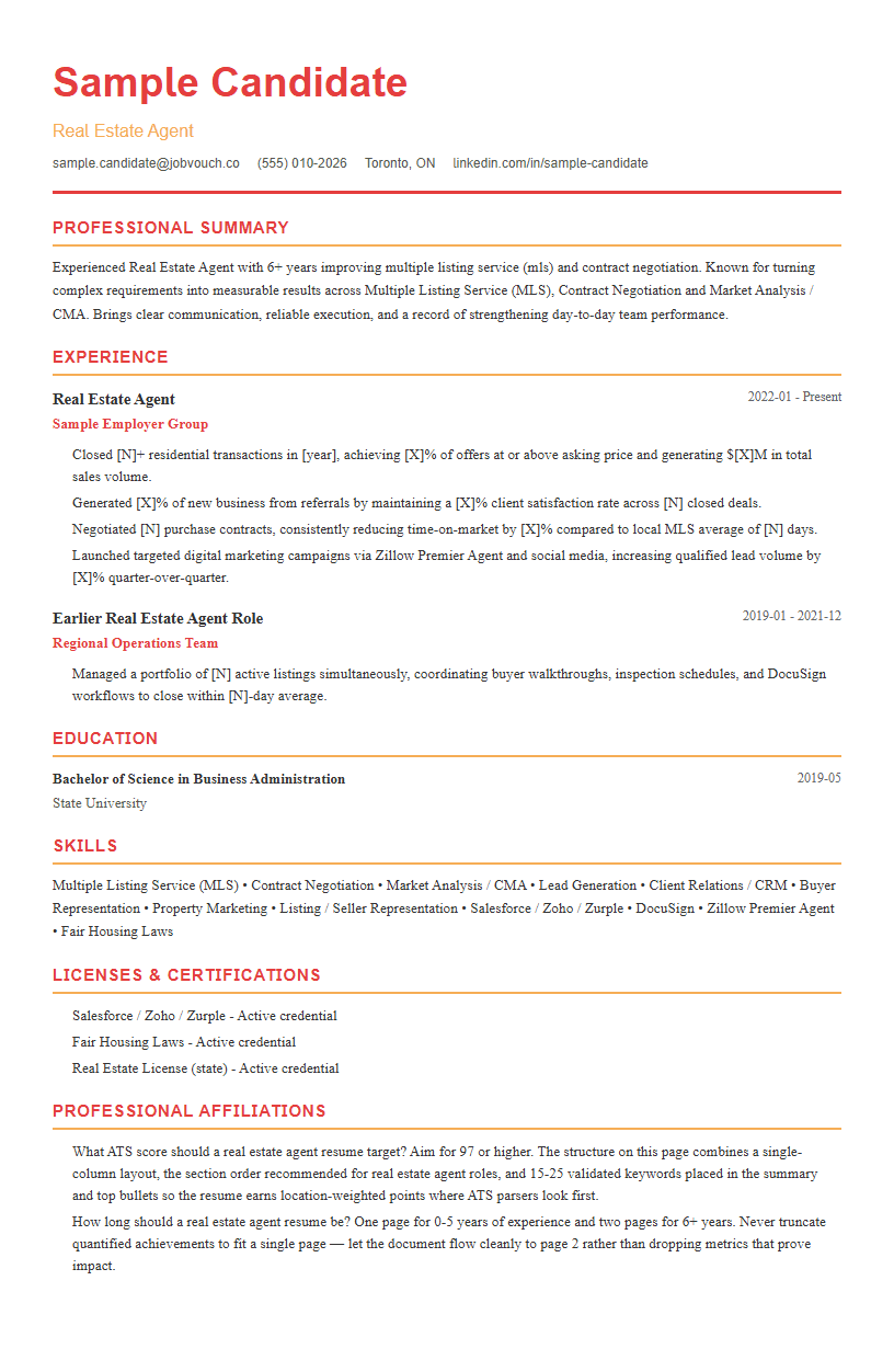 Real Estate Agent resume template preview