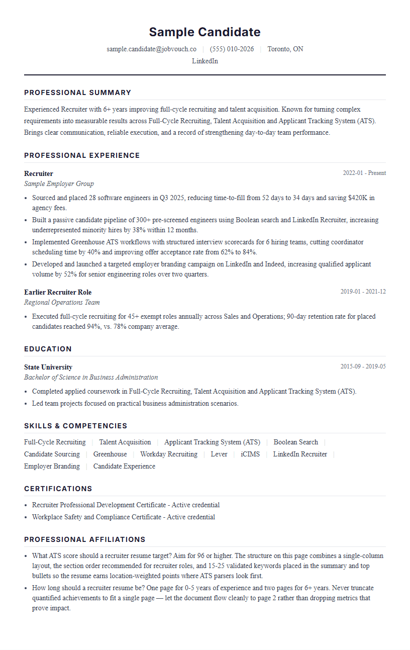 Recruiter resume template preview