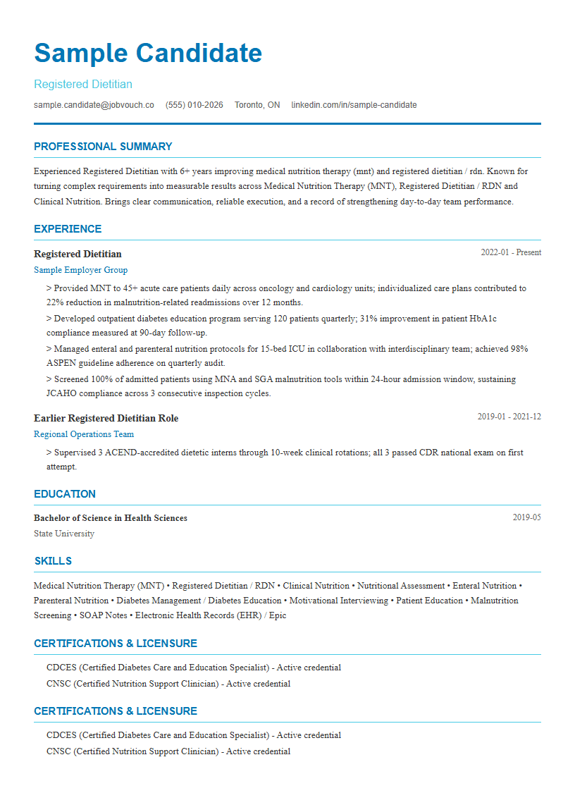 Registered Dietitian resume template preview