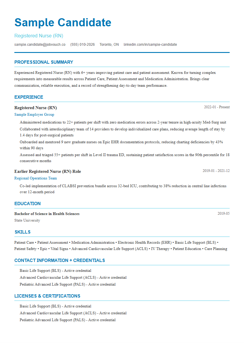Registered Nurse (RN) resume template preview