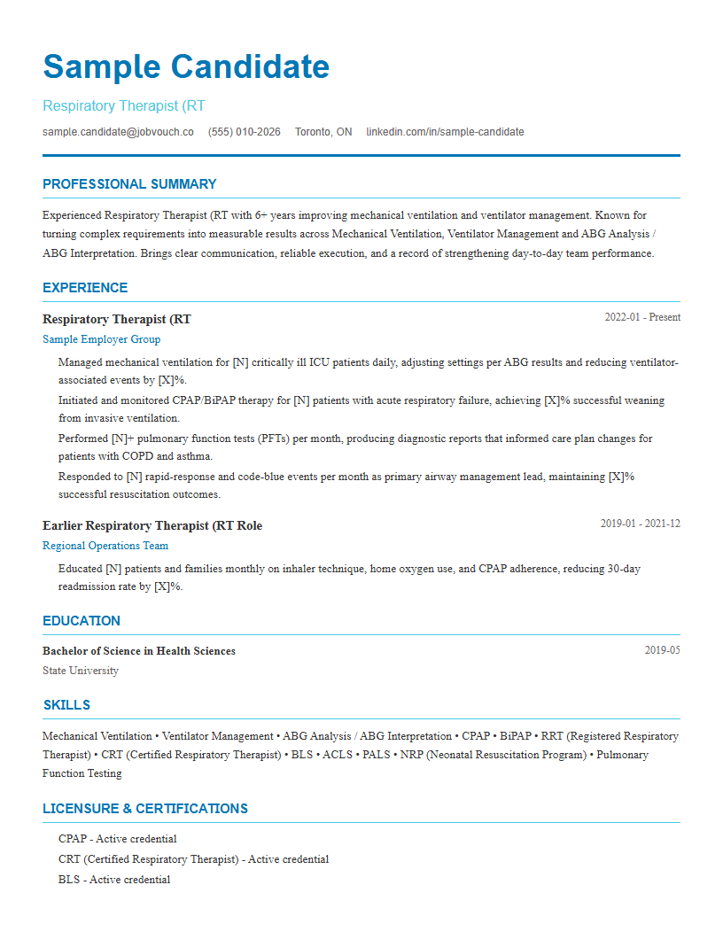 Respiratory Therapist (RT resume template preview