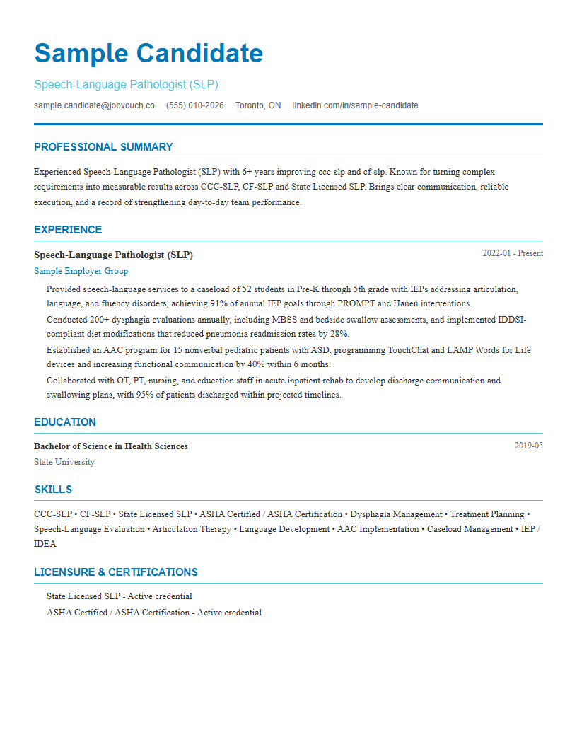 Speech-Language Pathologist (SLP) resume template preview