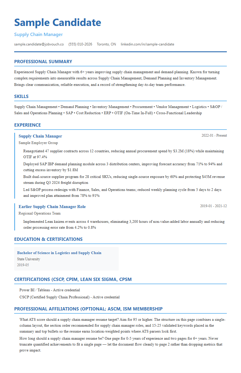 Supply Chain Manager resume template preview