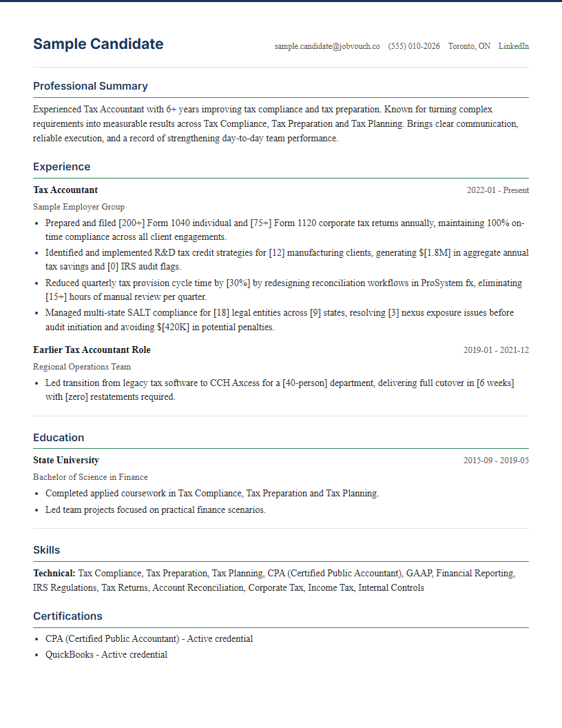 Tax Accountant resume template preview
