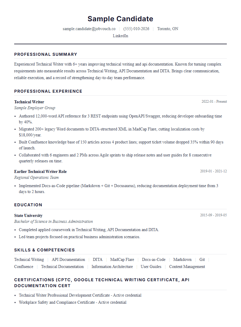 Technical Writer resume template preview