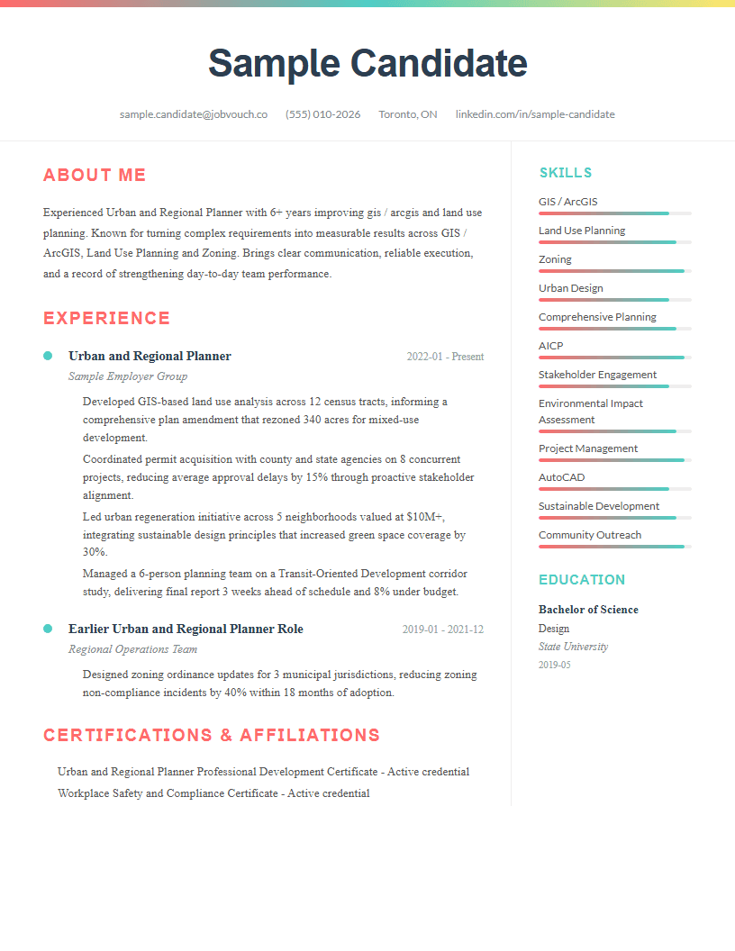 Urban and Regional Planner resume template preview
