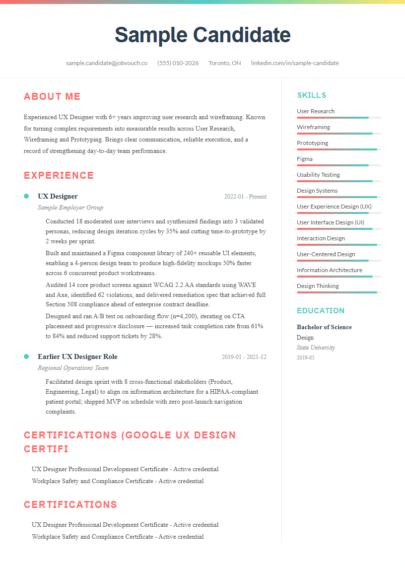 UX Designer resume template preview