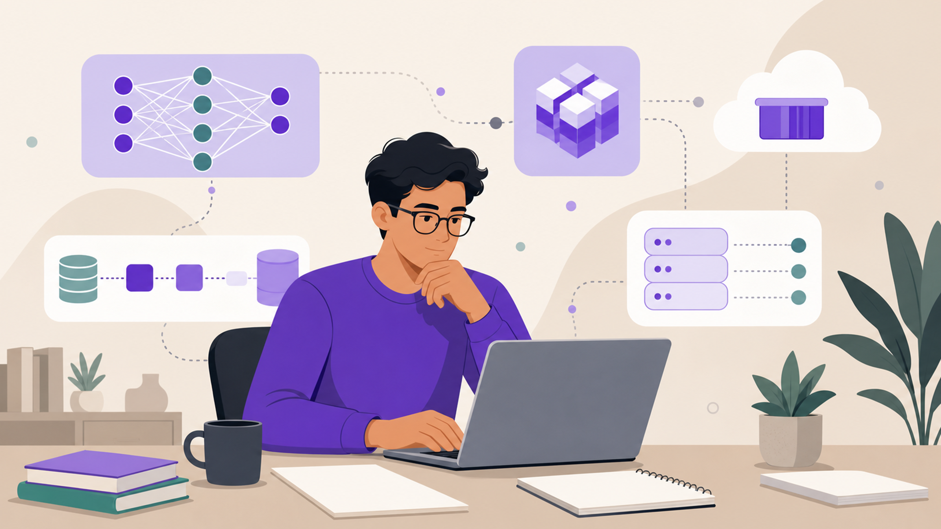 Illustration of a machine learning engineer preparing for a job interview