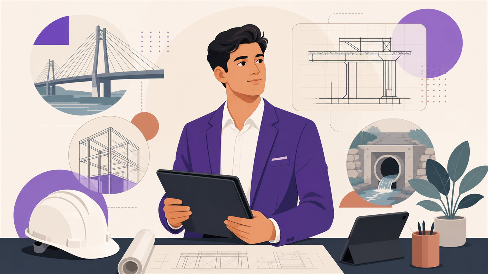 Illustration of a civil engineer preparing for a job interview